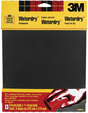 3M 9084 Sandpaper, 11 in L, 9 in W, 600 Grit, Ultra Fine, Silicone Carbide Abrasive :PK  5: QUANTITY: 1