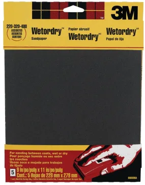 3M 9088 Sandpaper, 11 in L, 9 in W, Extra Fine/Super Fine/Very Fine, Silicone Carbide Abrasive :PK  5: QUANTITY: 1