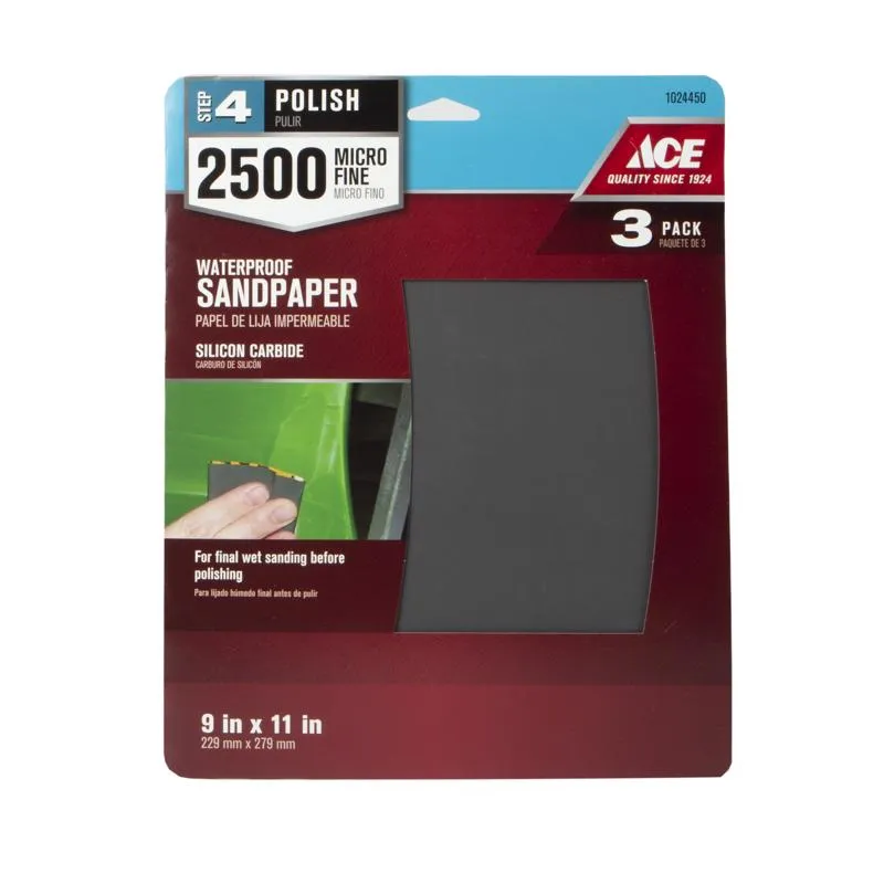 Ace 11 in. L X 9 in. W 2500 Grit Silicon Carbide Waterproof Sandpaper 3 pk