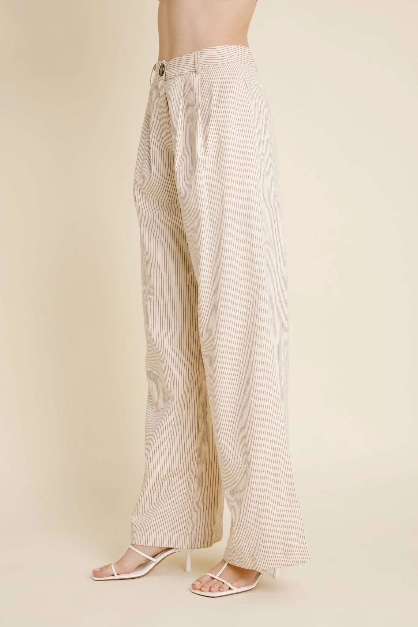 Aureum Ivory Pinstripe Twill Wide Leg Pants - FINAL SALE