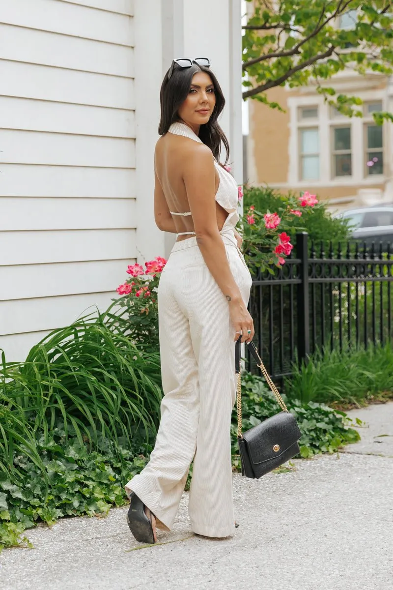 Aureum Ivory Pinstripe Twill Wide Leg Pants - FINAL SALE