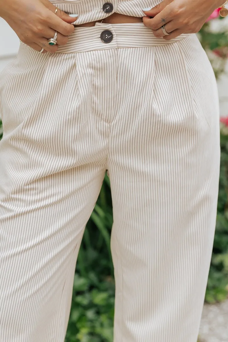 Aureum Ivory Pinstripe Twill Wide Leg Pants - FINAL SALE