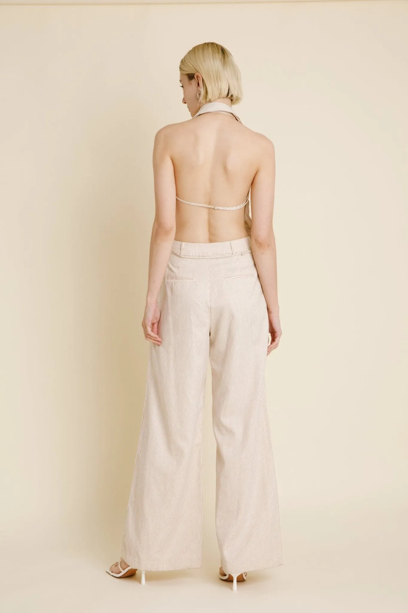 Aureum Ivory Pinstripe Twill Wide Leg Pants - FINAL SALE