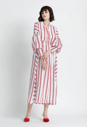 Balloon Sleeve Multicolor Striped Dress