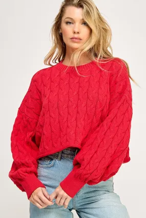 CABLE PATTERN LONG SLEEVE SWEATER TOP