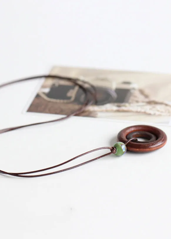 Chic Brown Cicle Gem Stone Little Circle Pendant Necklace