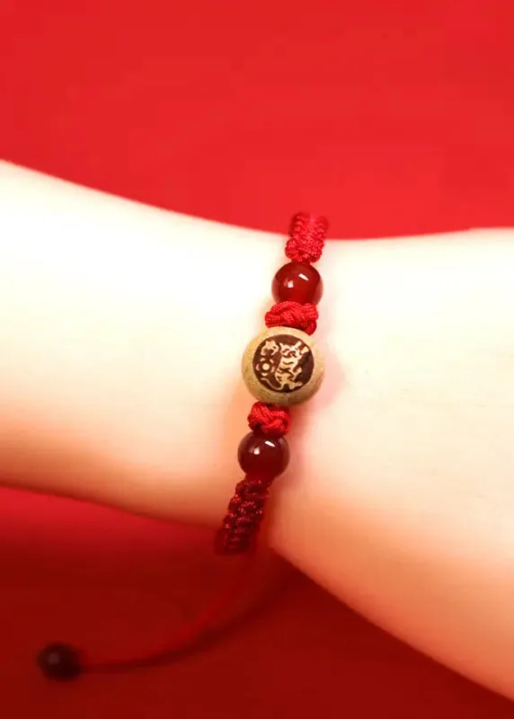 Chic Red Hand Knitting Peach Wood Charm Bracelet ML0271