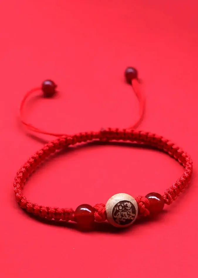 Chic Red Hand Knitting Peach Wood Charm Bracelet ML0271