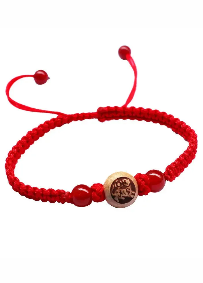 Chic Red Hand Knitting Peach Wood Charm Bracelet ML0271