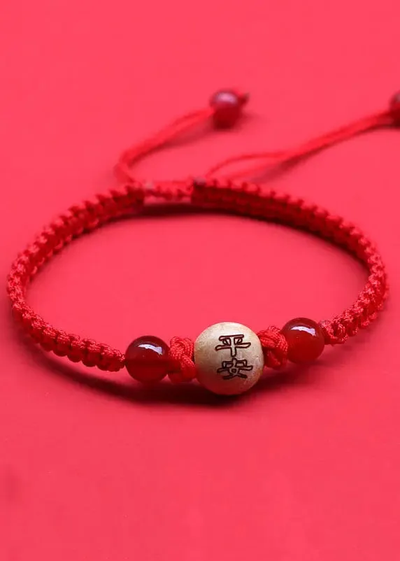 Chic Red Hand Knitting Peach Wood Charm Bracelet ML0271