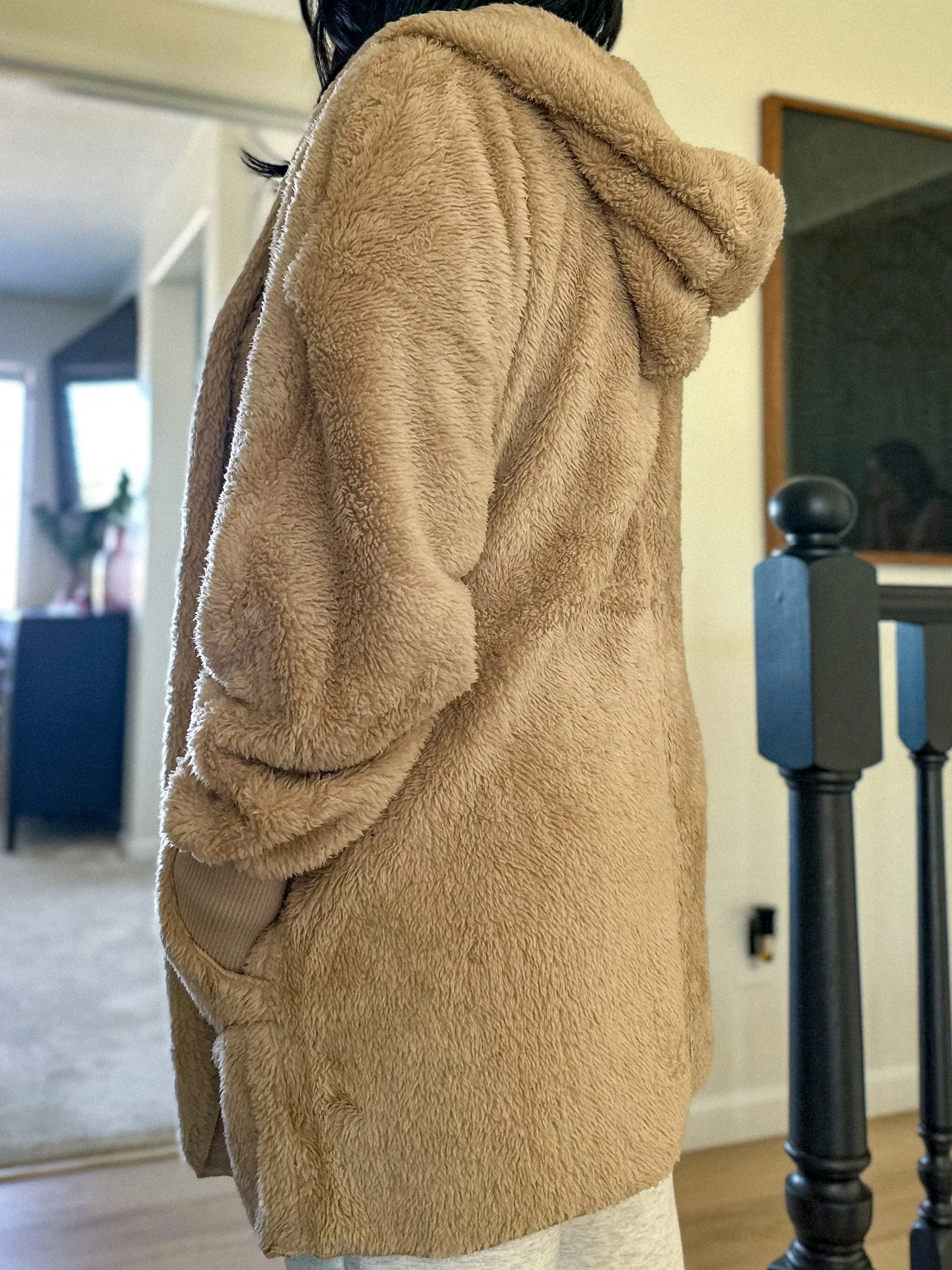 Cozy Plush Hooded Jacket - Beige