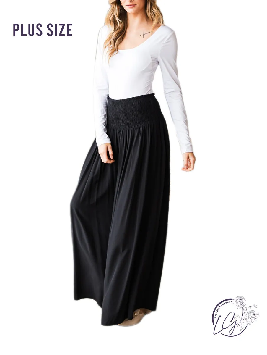 Curvy Smocked Elegance Wide-Leg Trousers