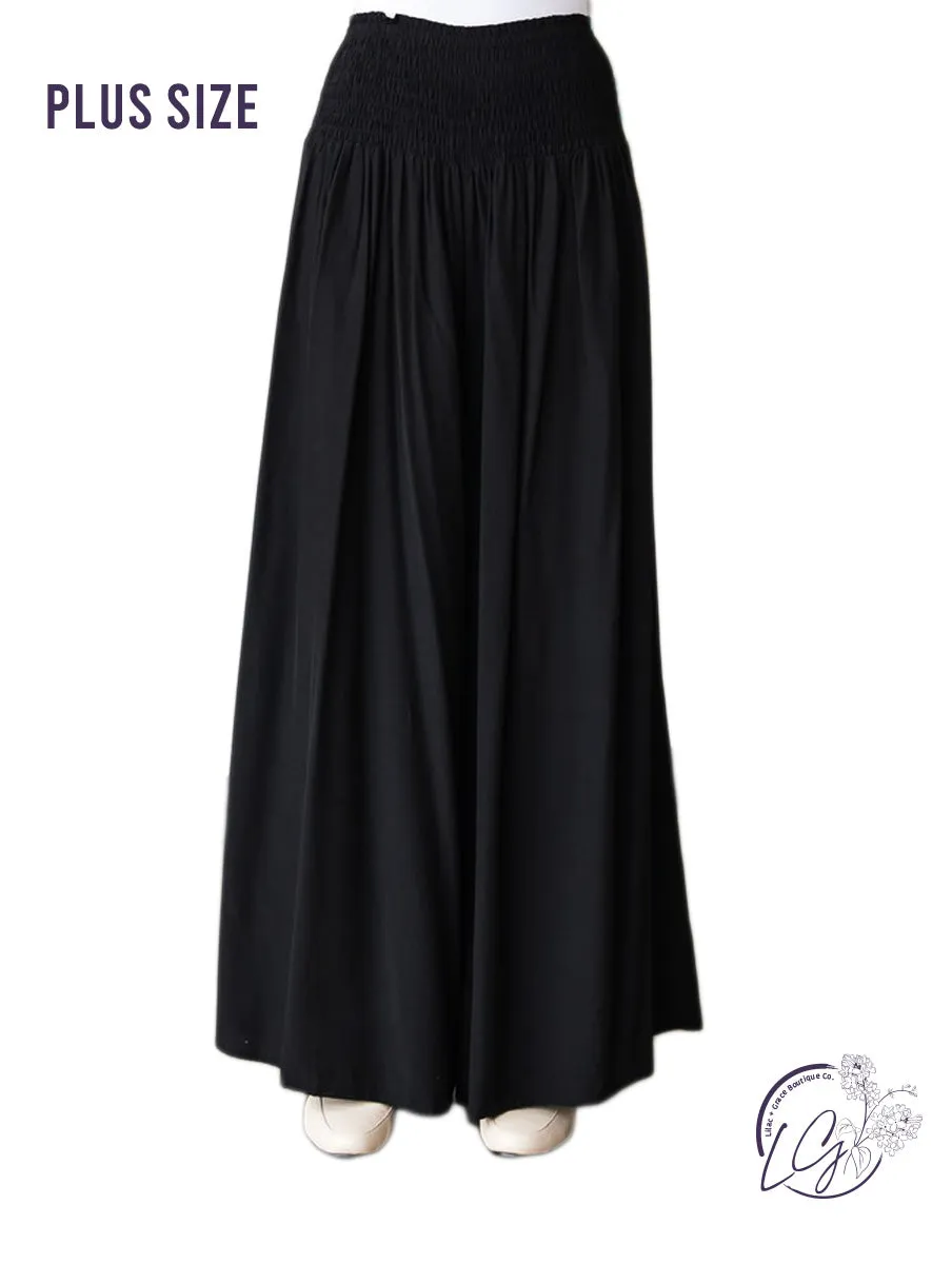 Curvy Smocked Elegance Wide-Leg Trousers