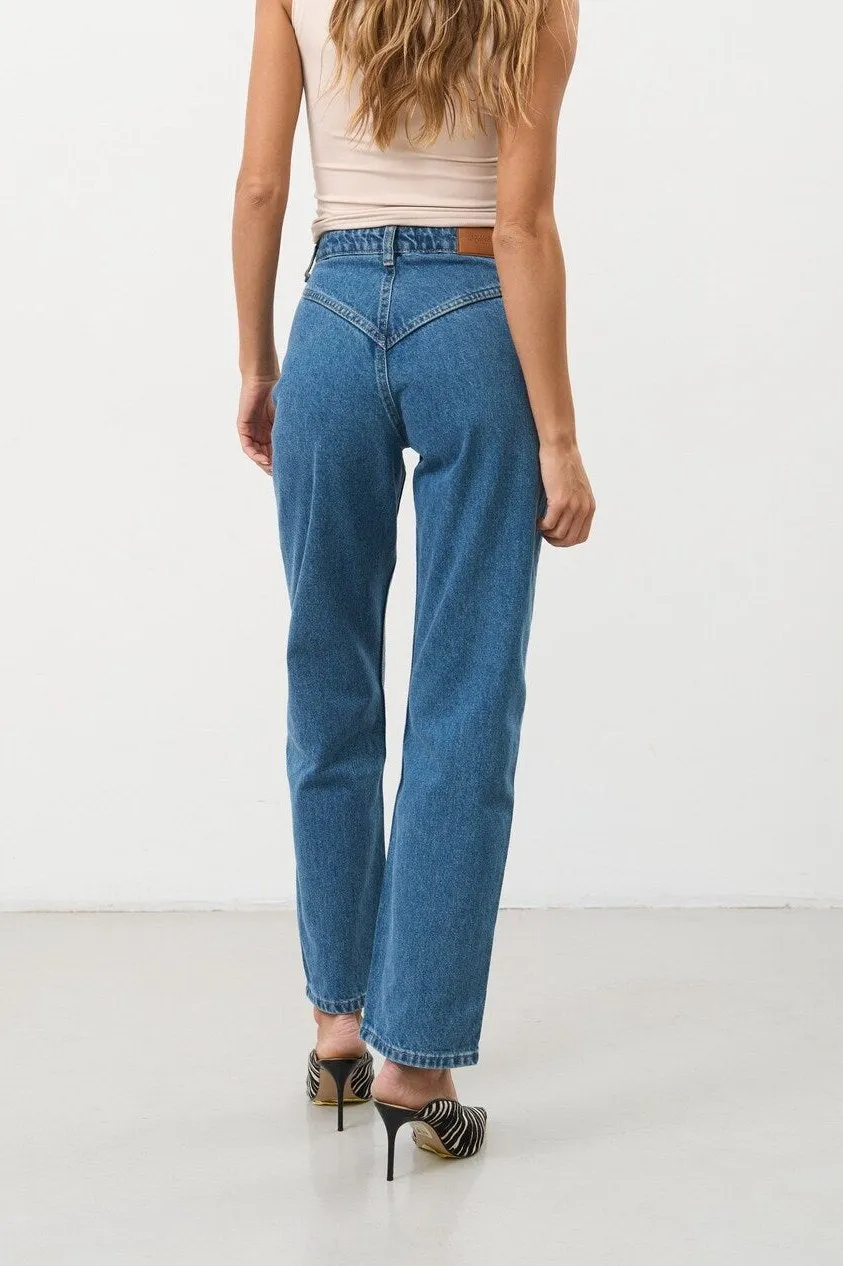 Dark Blue High Waisted Straight Leg Jeans