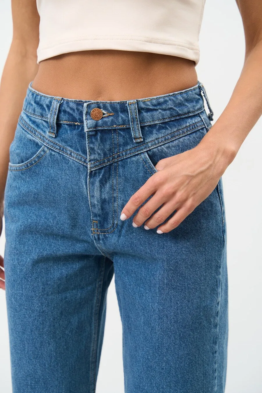 Dark Blue High Waisted Straight Leg Jeans