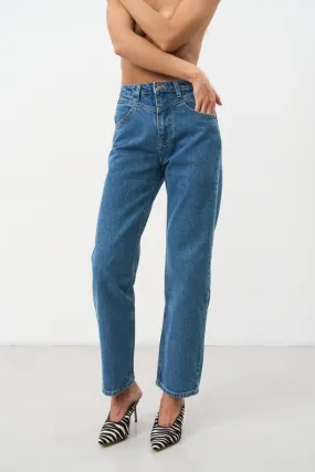 Dark Blue High Waisted Straight Leg Jeans