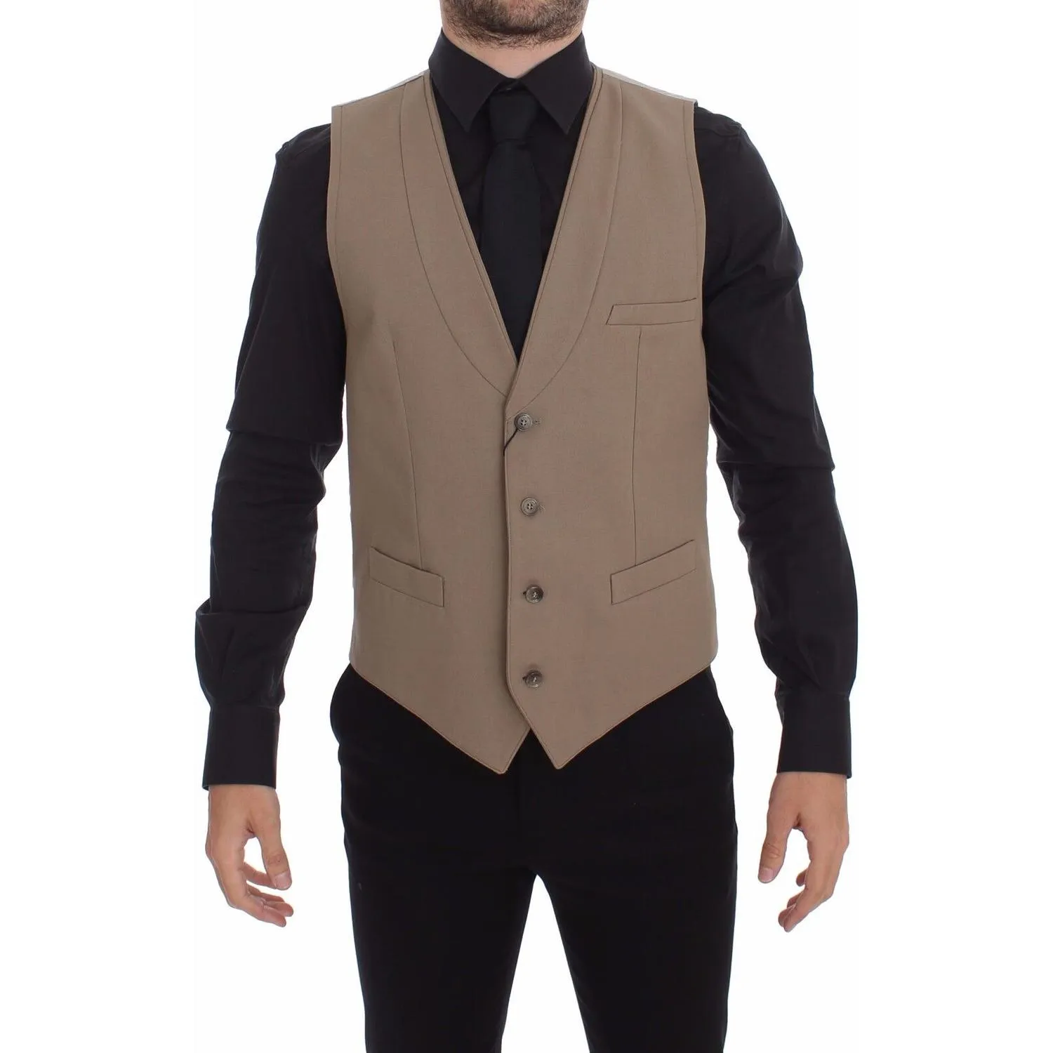 Dolce & Gabbana Elegant Beige Cotton Dress Vest – Slim Fit