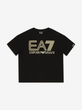 EA7 Emporio Armani Boys Gold Logo T-Shirt in Black