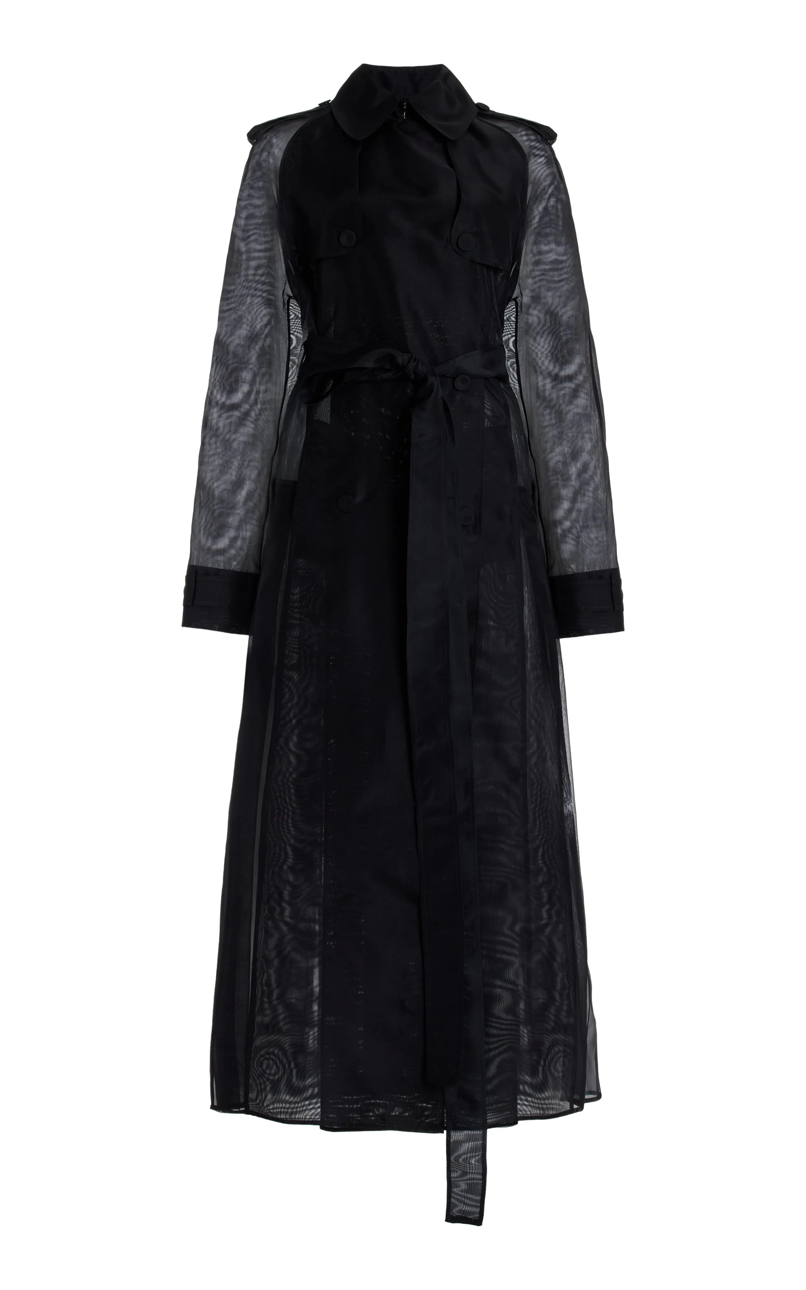 Eithne Sheer Trench Coat in Black Silk Organza