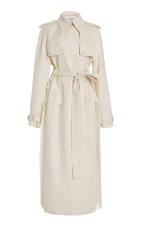 Eithne Trench Coat in Ivory Silk Virgin Wool Slub