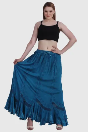 Embroidered Maxi Skirt in Teal