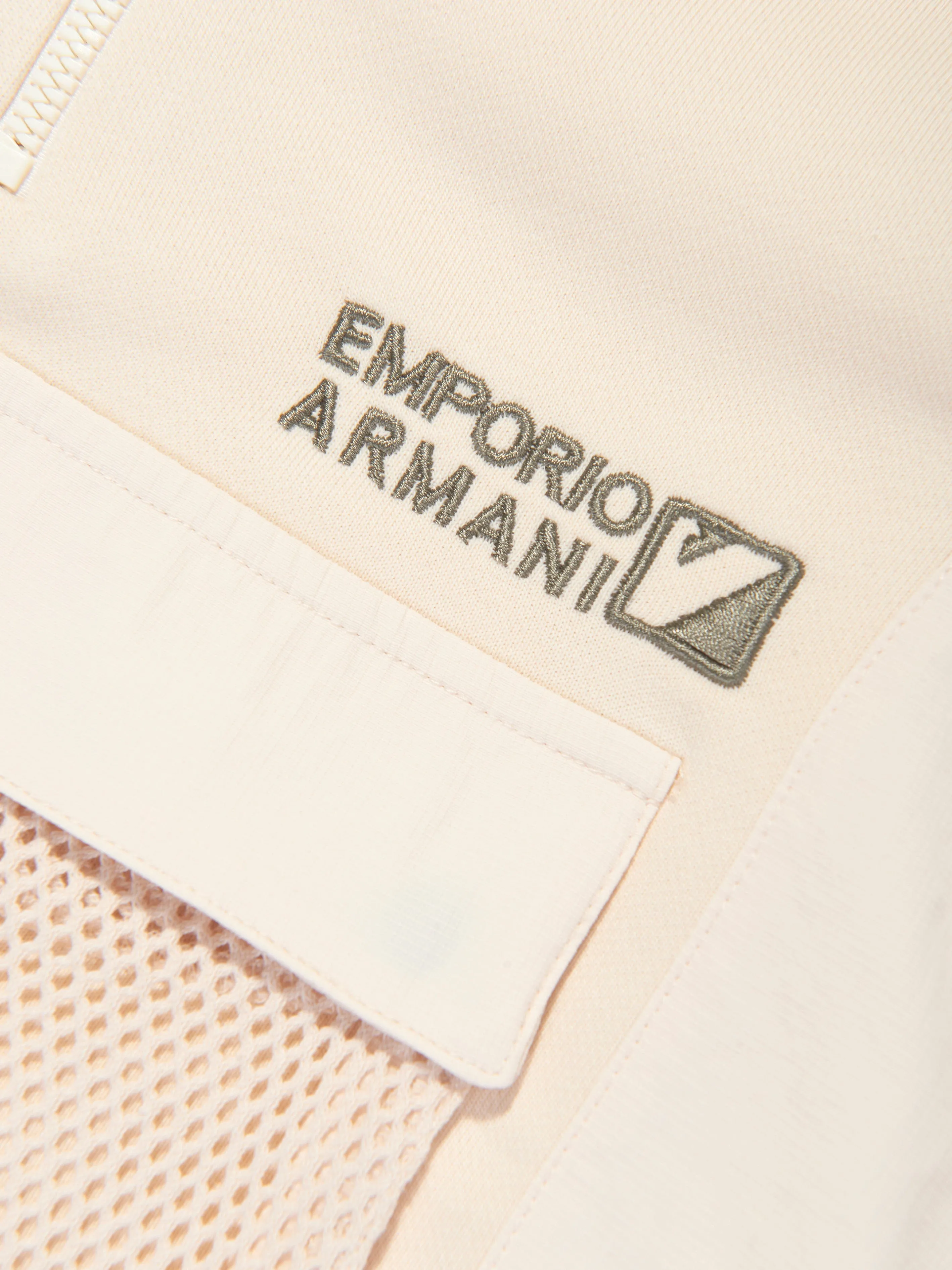 Emporio Armani Boys Half Zip Pocket Sweatshirt in Beige