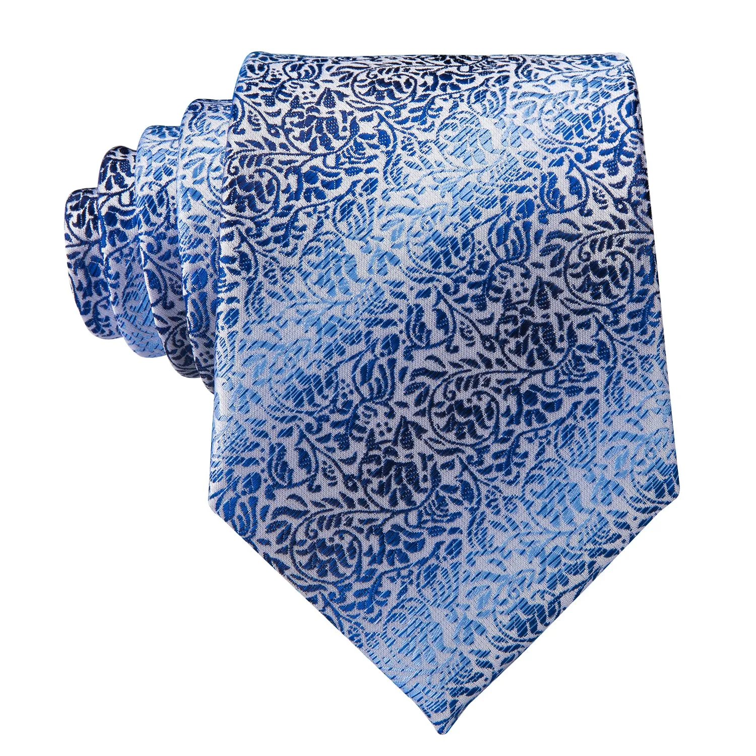 Hi-Tie Light Blue Tie Floral Necktie Pocket Square Cufflinks Sets