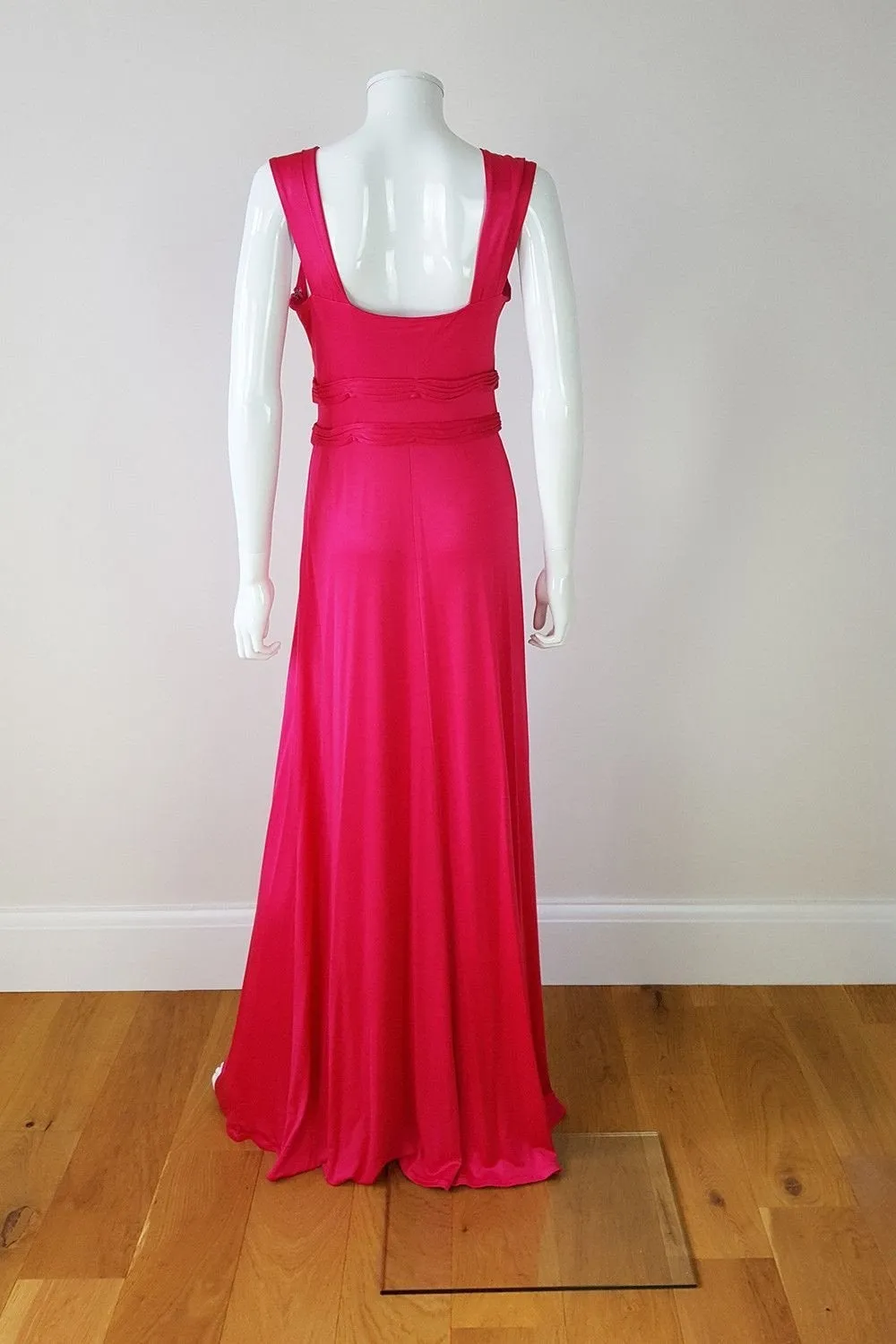 ISSA Hot Pink Jersey Silk Grecian Style Maxi Dress (UK 12)