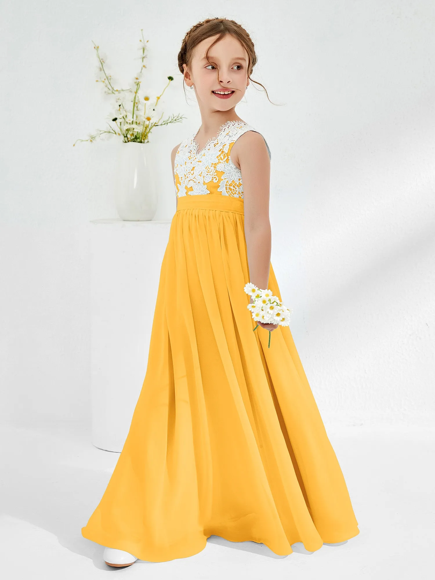 Lace Top Junior Bridesmaid Dresses Tangerine