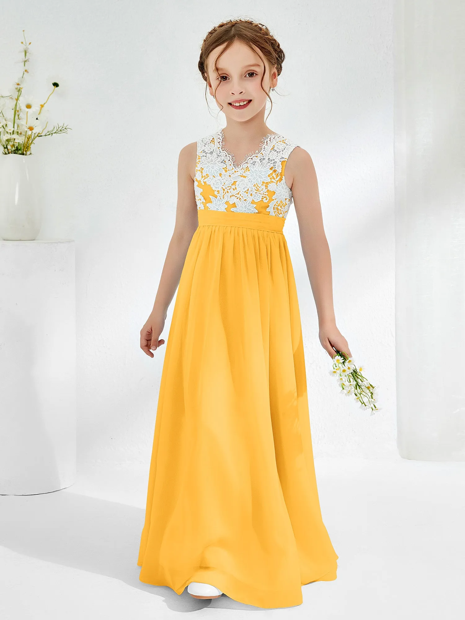 Lace Top Junior Bridesmaid Dresses Tangerine