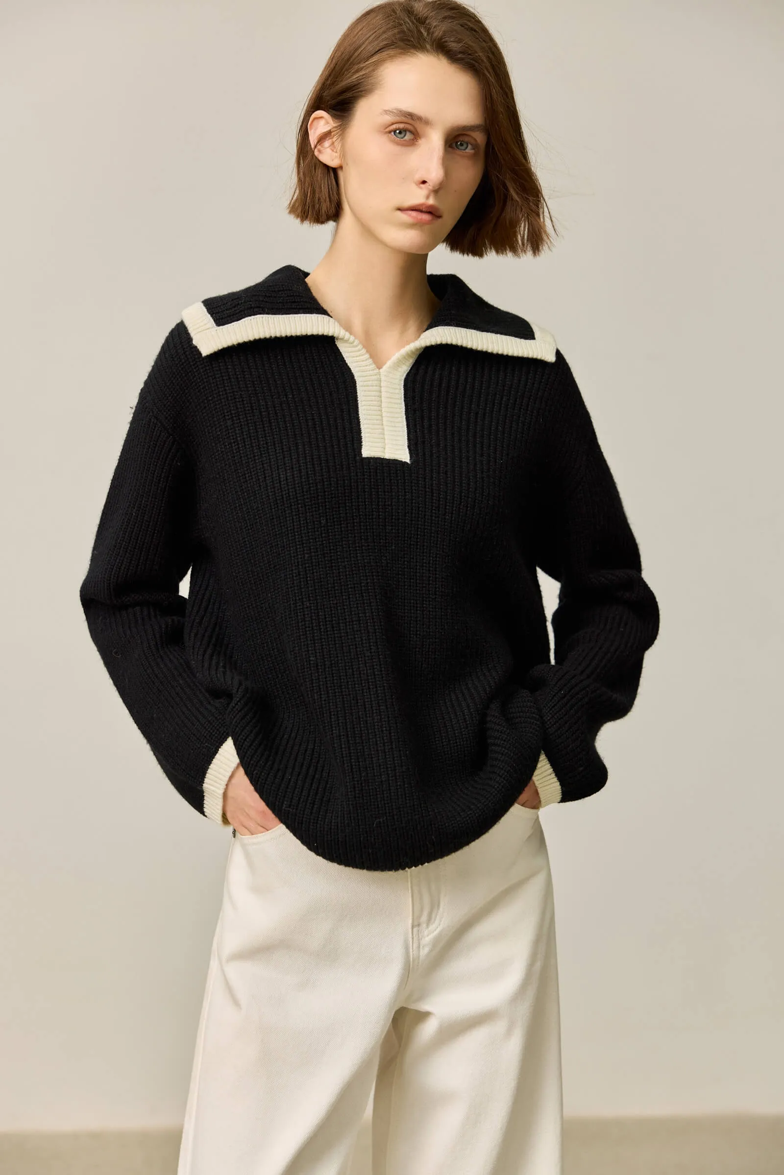 LILY Colorblock Polo Knit Top