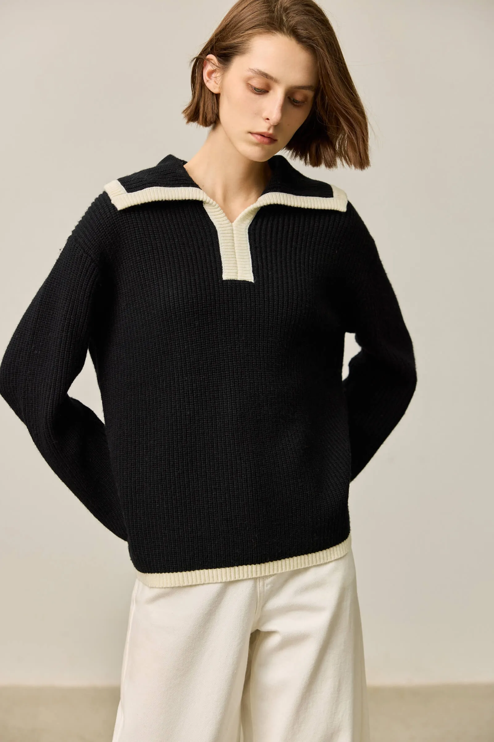 LILY Colorblock Polo Knit Top