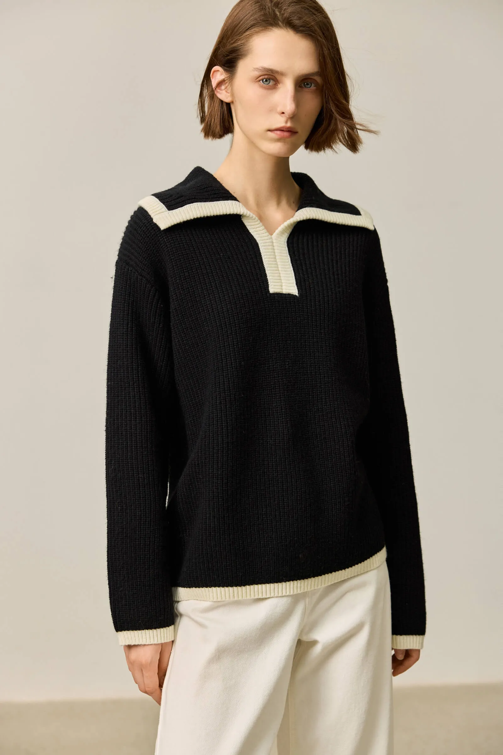 LILY Colorblock Polo Knit Top