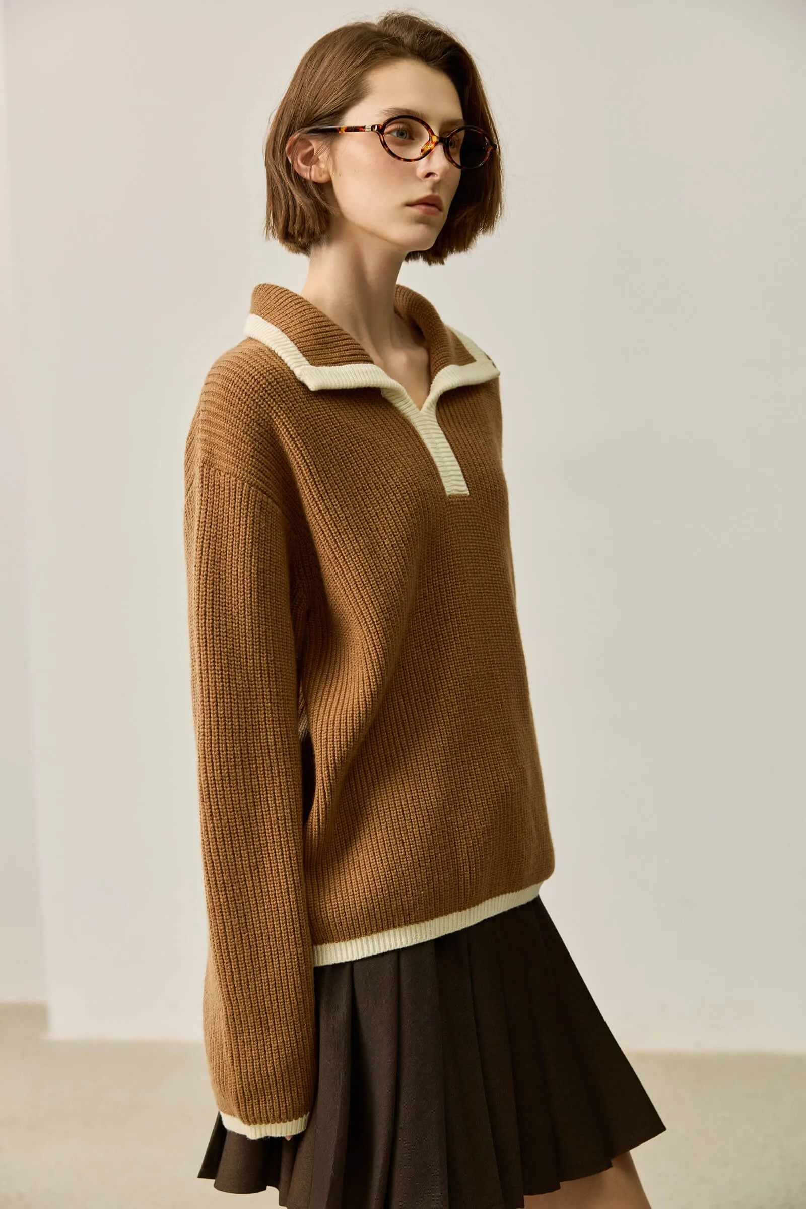 LILY Colorblock Polo Knit Top