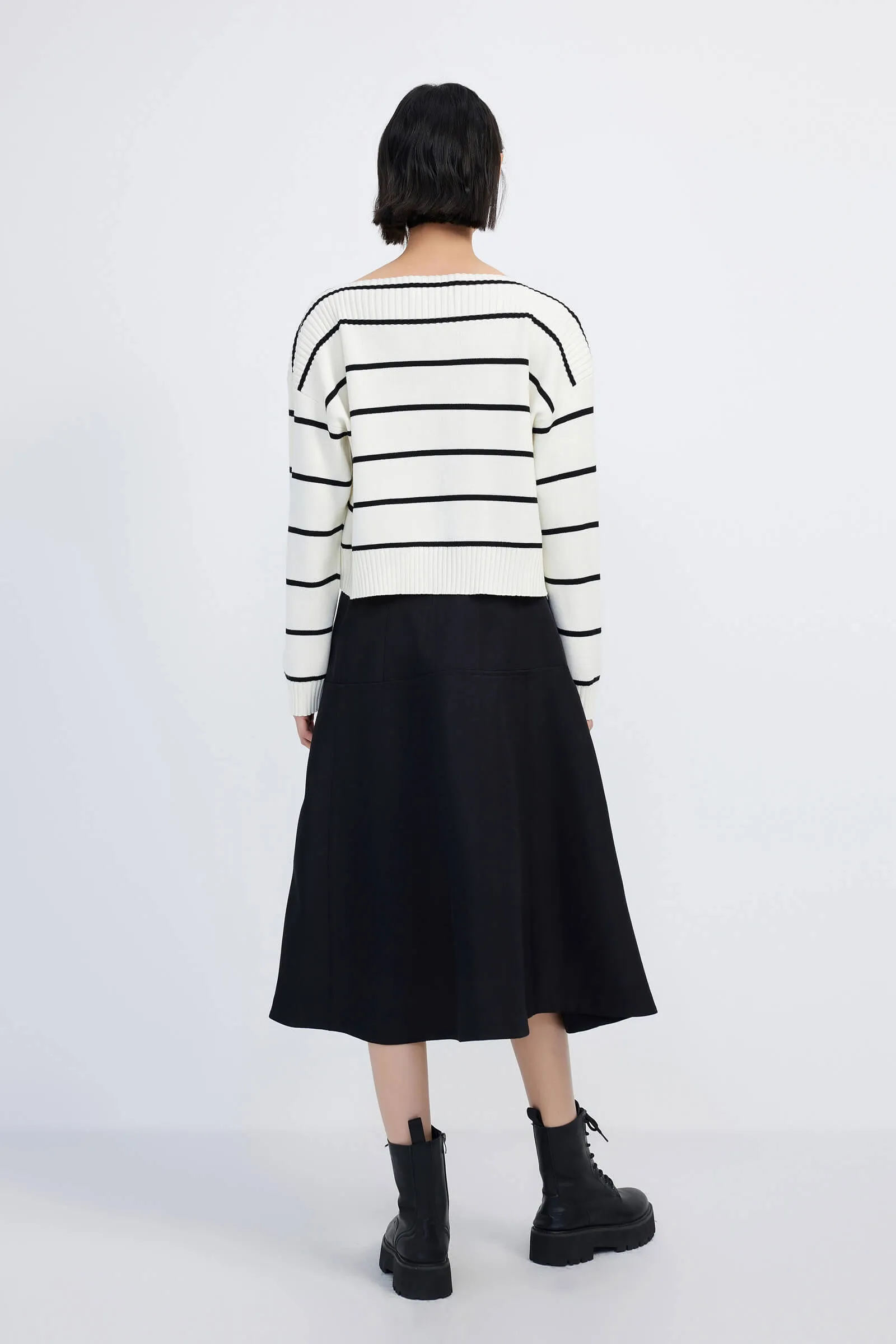 LILY Striped One-Shoulder Knit Sweater