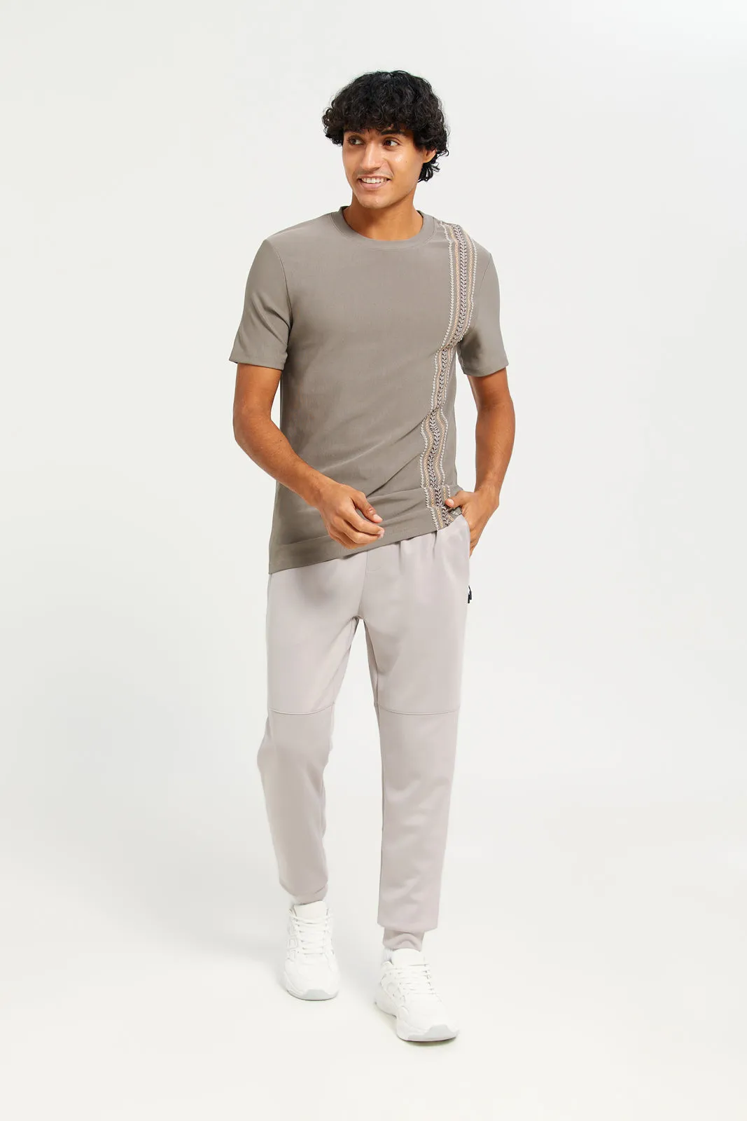 Men Beige Jogger Pants With Zip Pockets