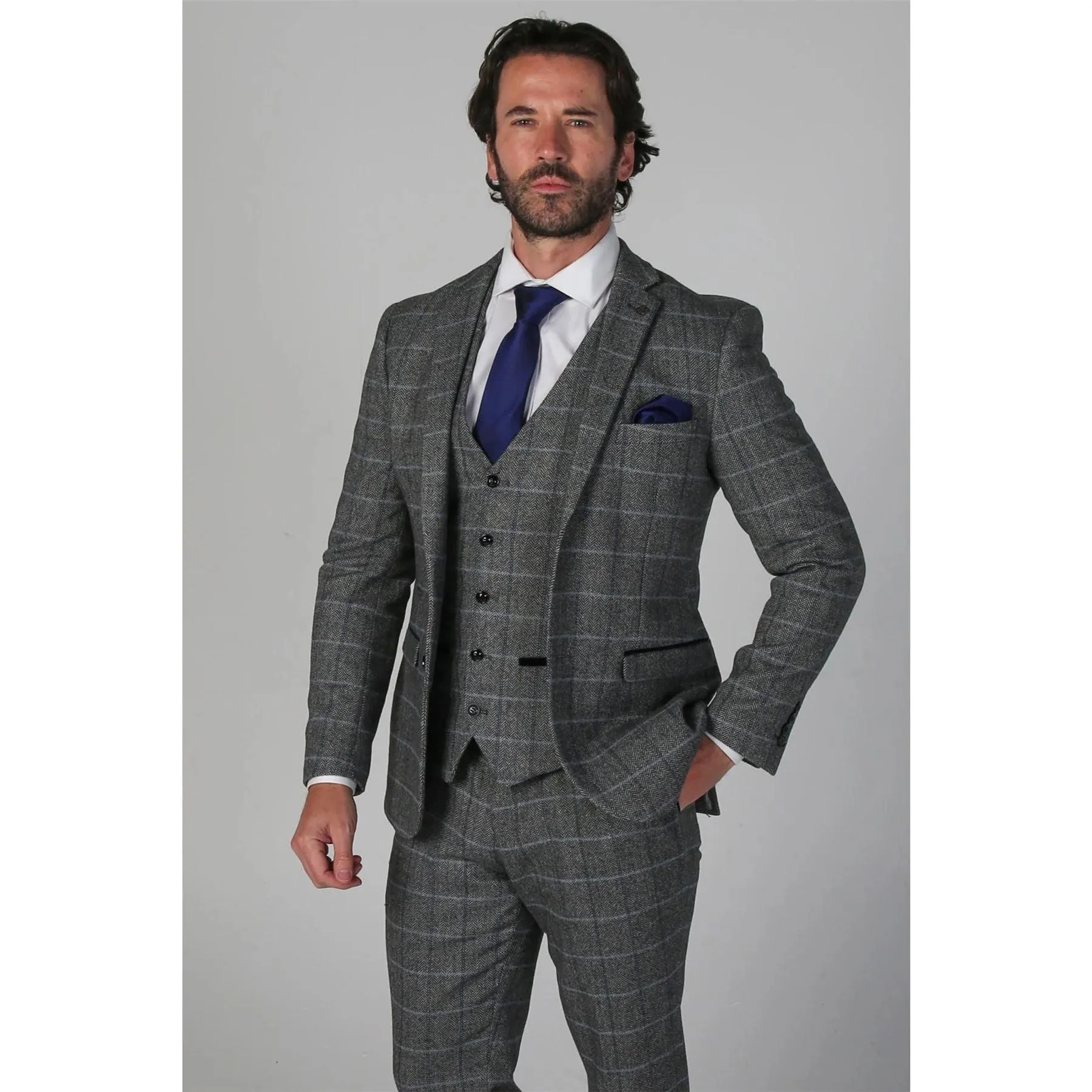 Men's Grey Blazer Tweed Herringbone Wool Blend Sport Coat