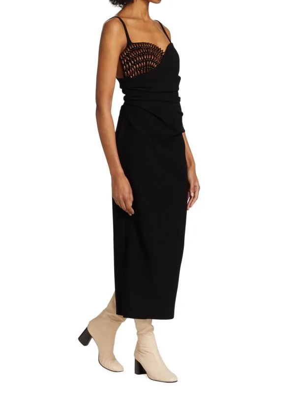 Nanushka column dress with bansi beads, black