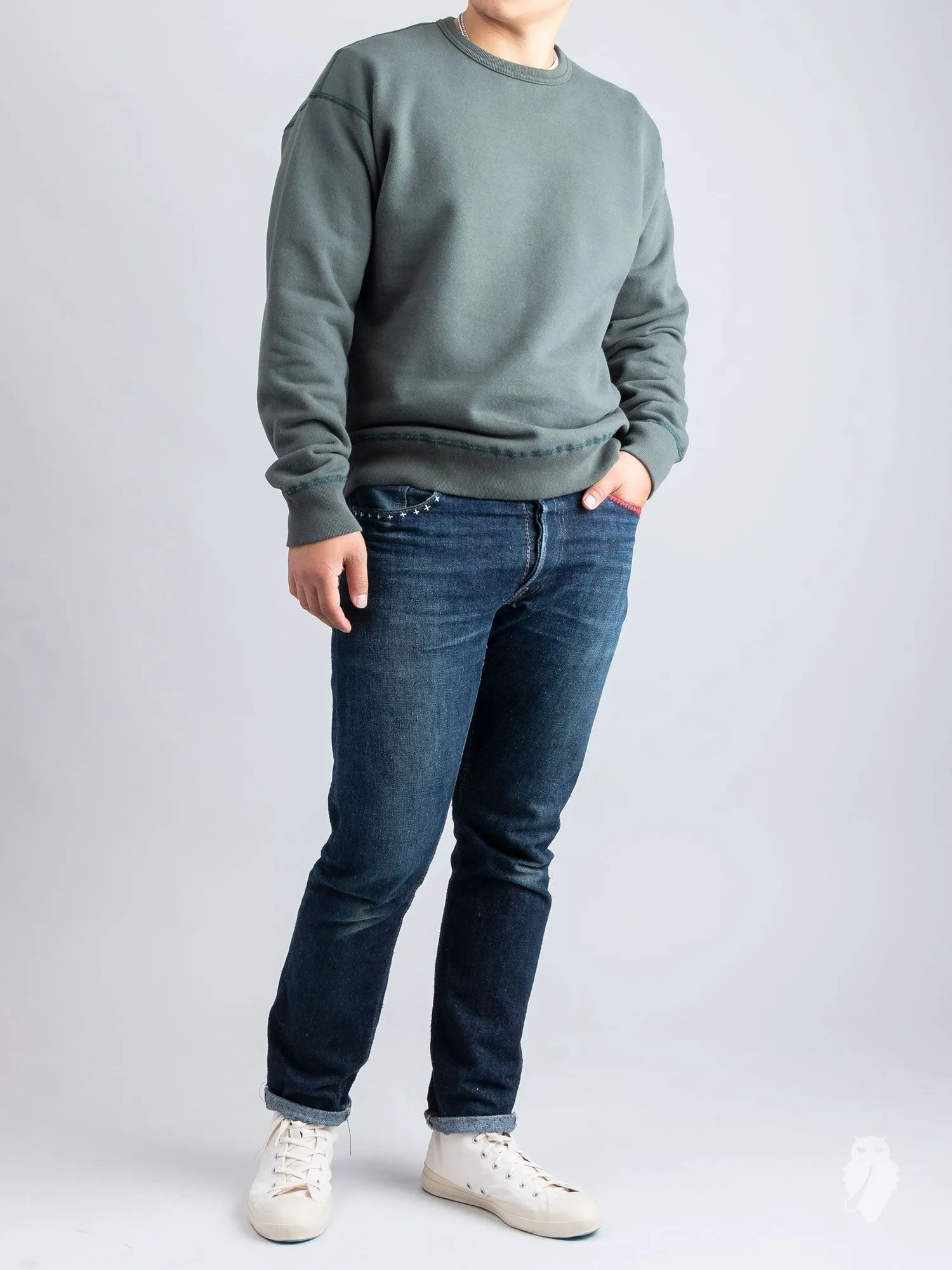 Relaxed Fleece Crewneck Sweater in Pine