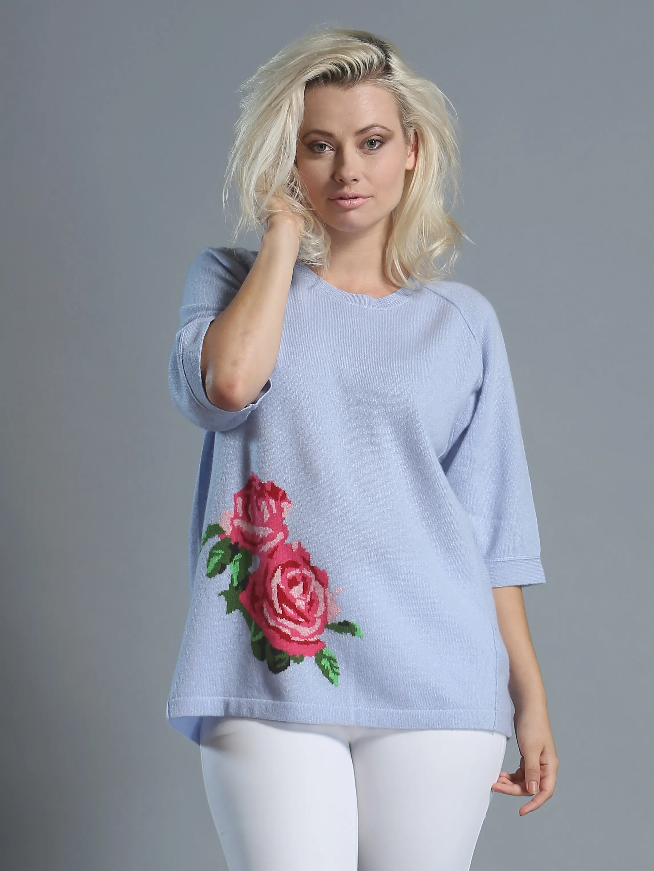 Rose Intarsia Pullover