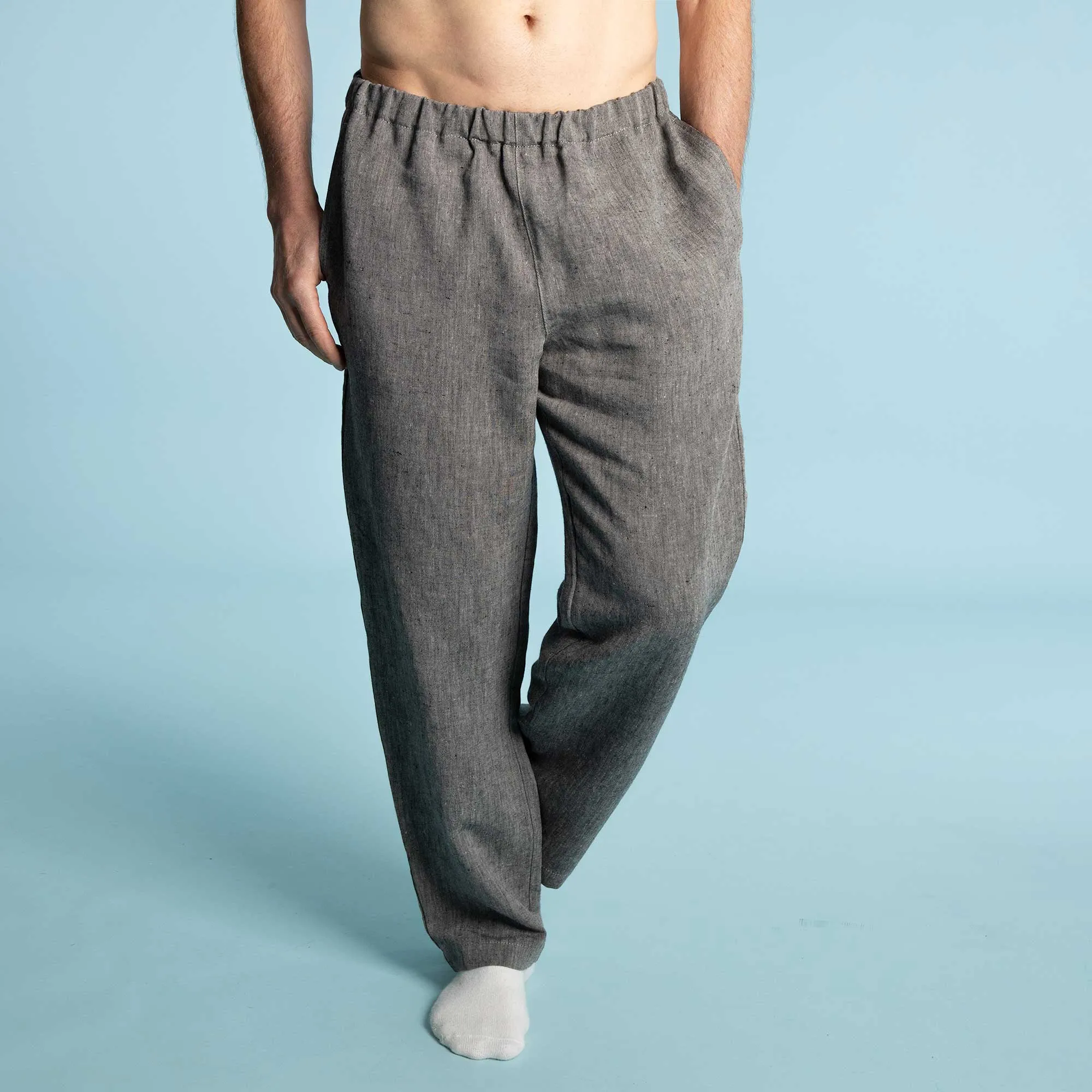 SAN DIEGO 100% Organic Linen Relax Lounge Pants (Covered Organic Elastic Waistband, OC Thread) (100% Biodegradable)