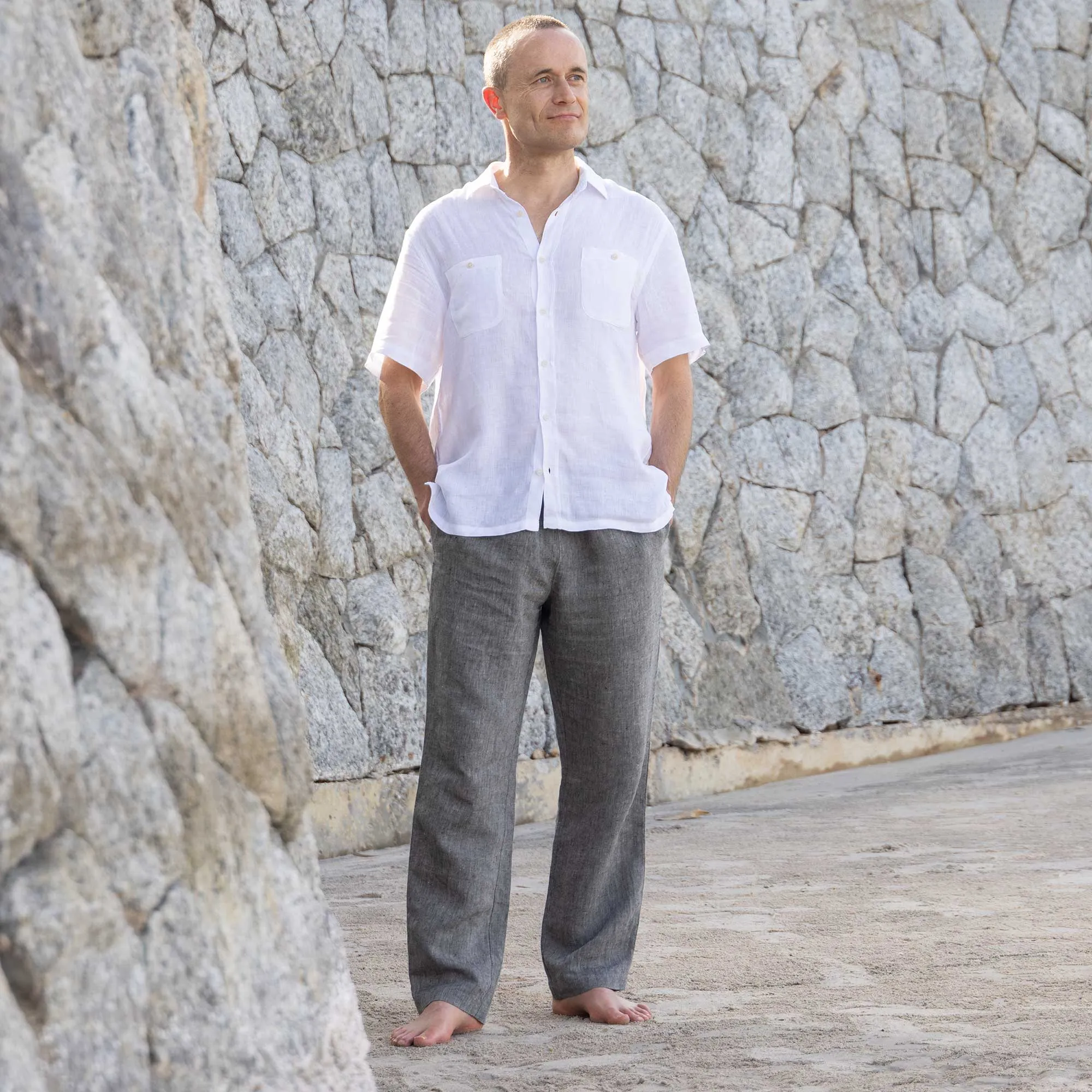 SAN DIEGO 100% Organic Linen Relax Lounge Pants (Covered Organic Elastic Waistband, OC Thread) (100% Biodegradable)