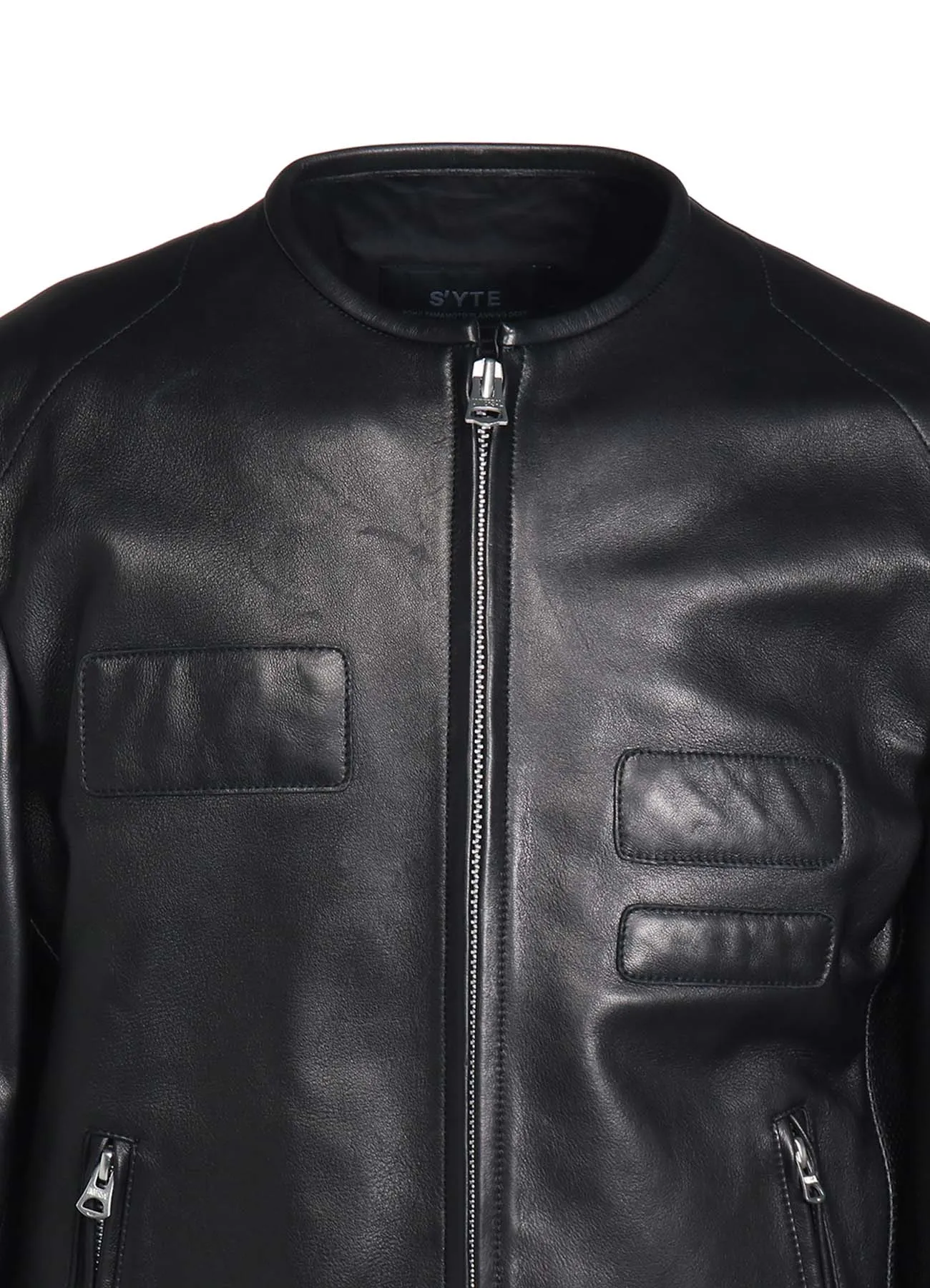 SEMI-VEGETABLE TANNED SHEEP LEATHER COLLARLESS MOTORCYCLE JACKET