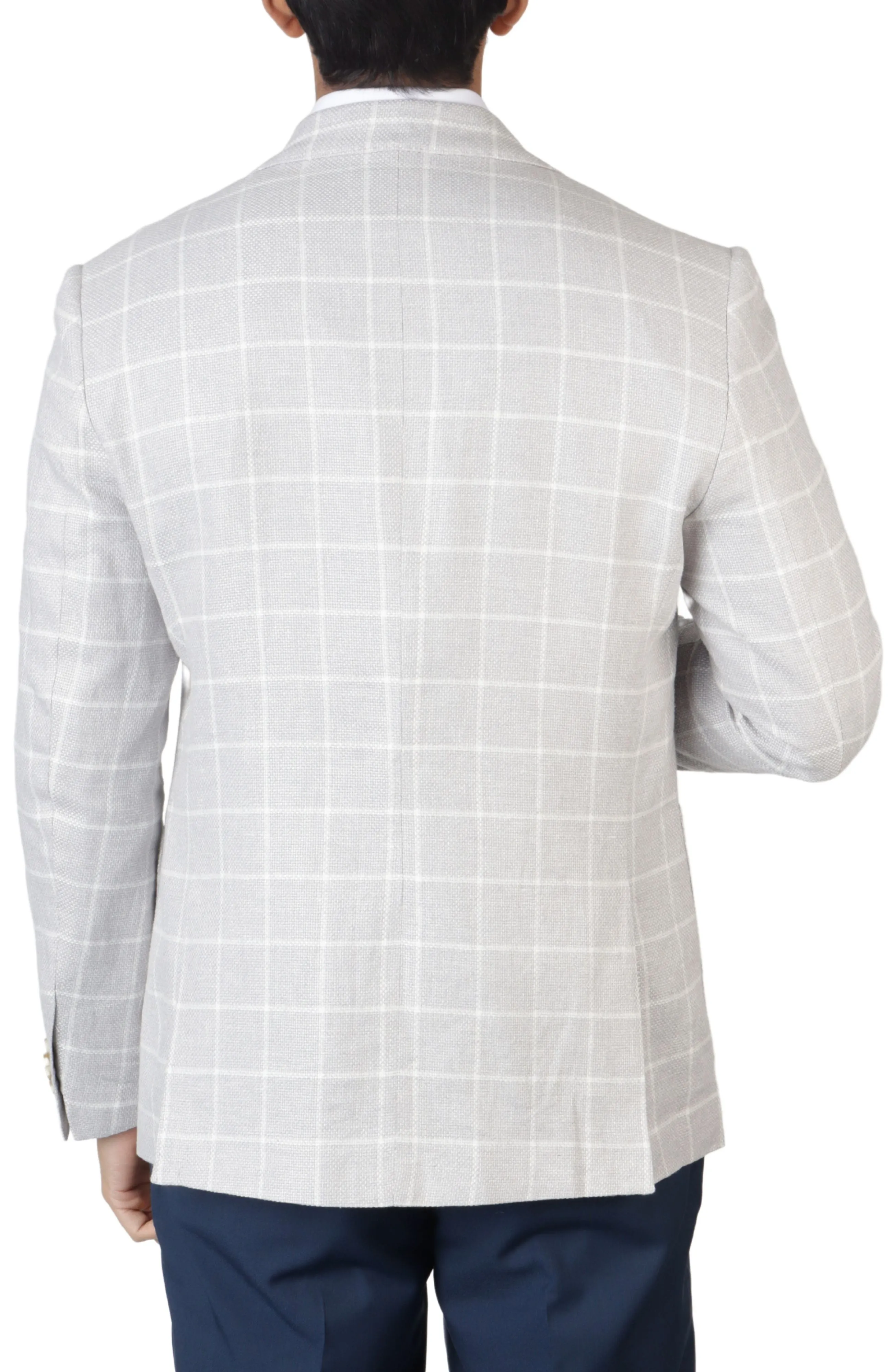 Soft Grey Windowpane Textured Sport Coat