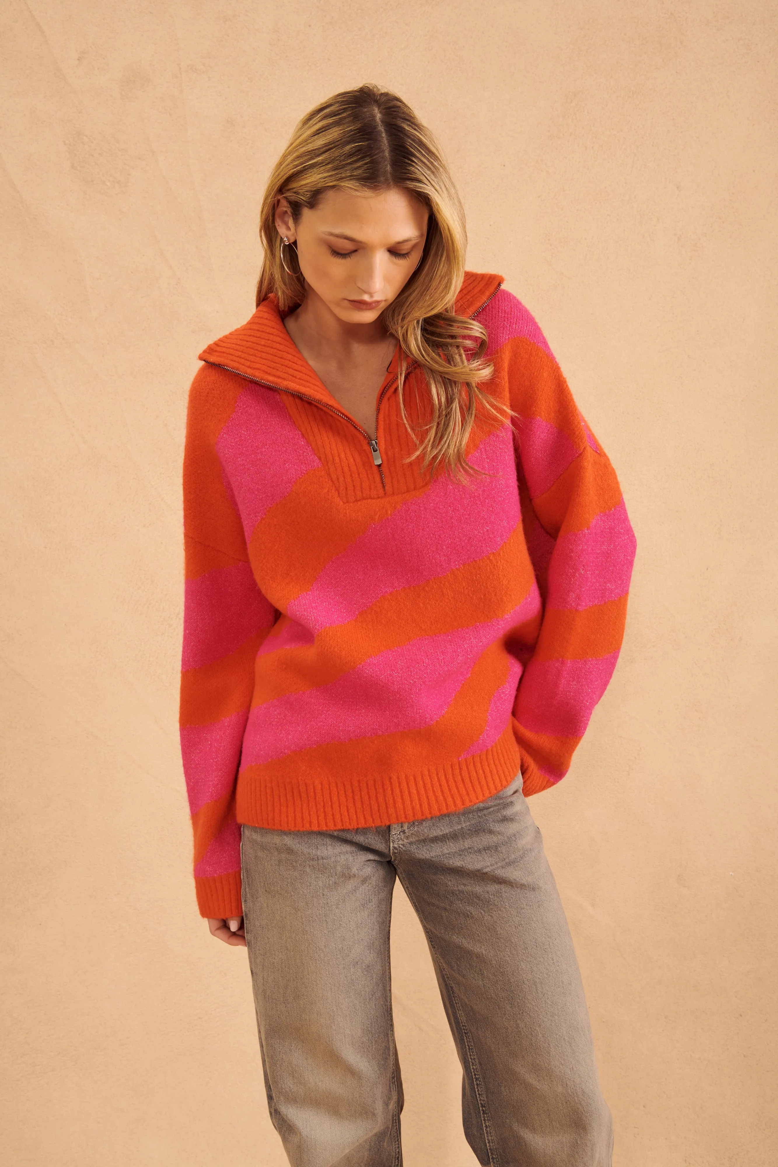 STORM WIDE STRIPE 1/4 ZIP SWEATER