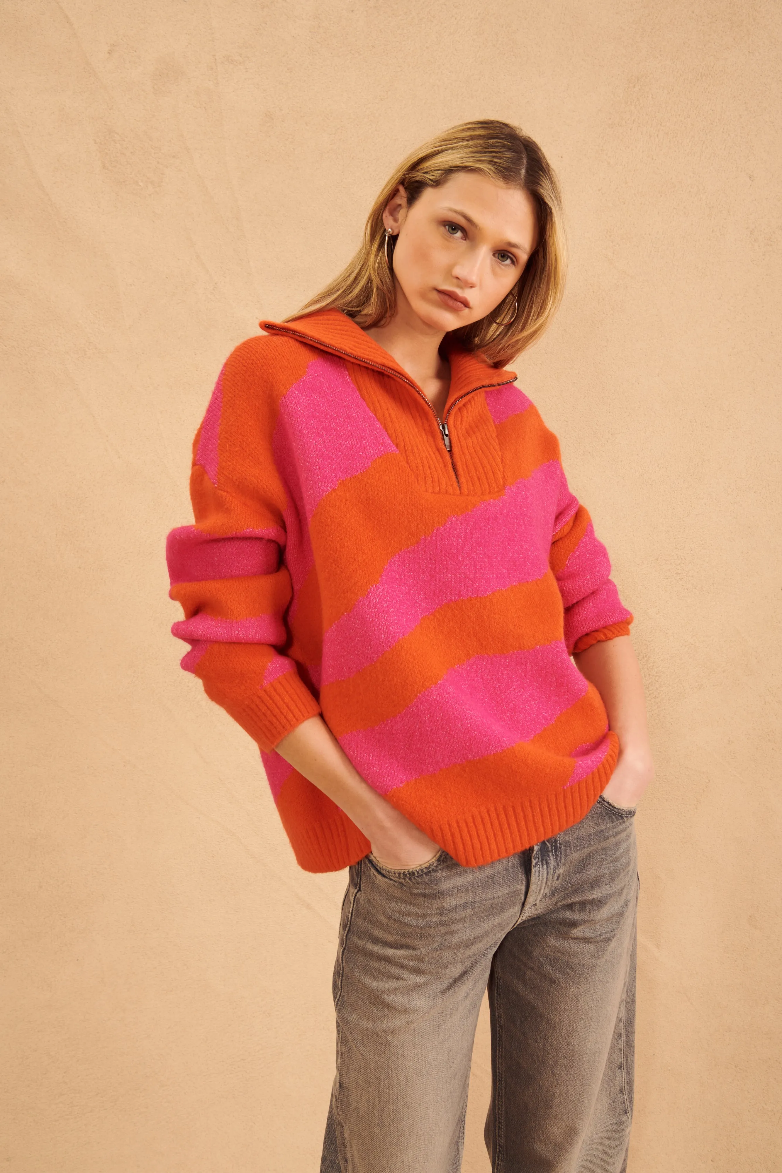 STORM WIDE STRIPE 1/4 ZIP SWEATER