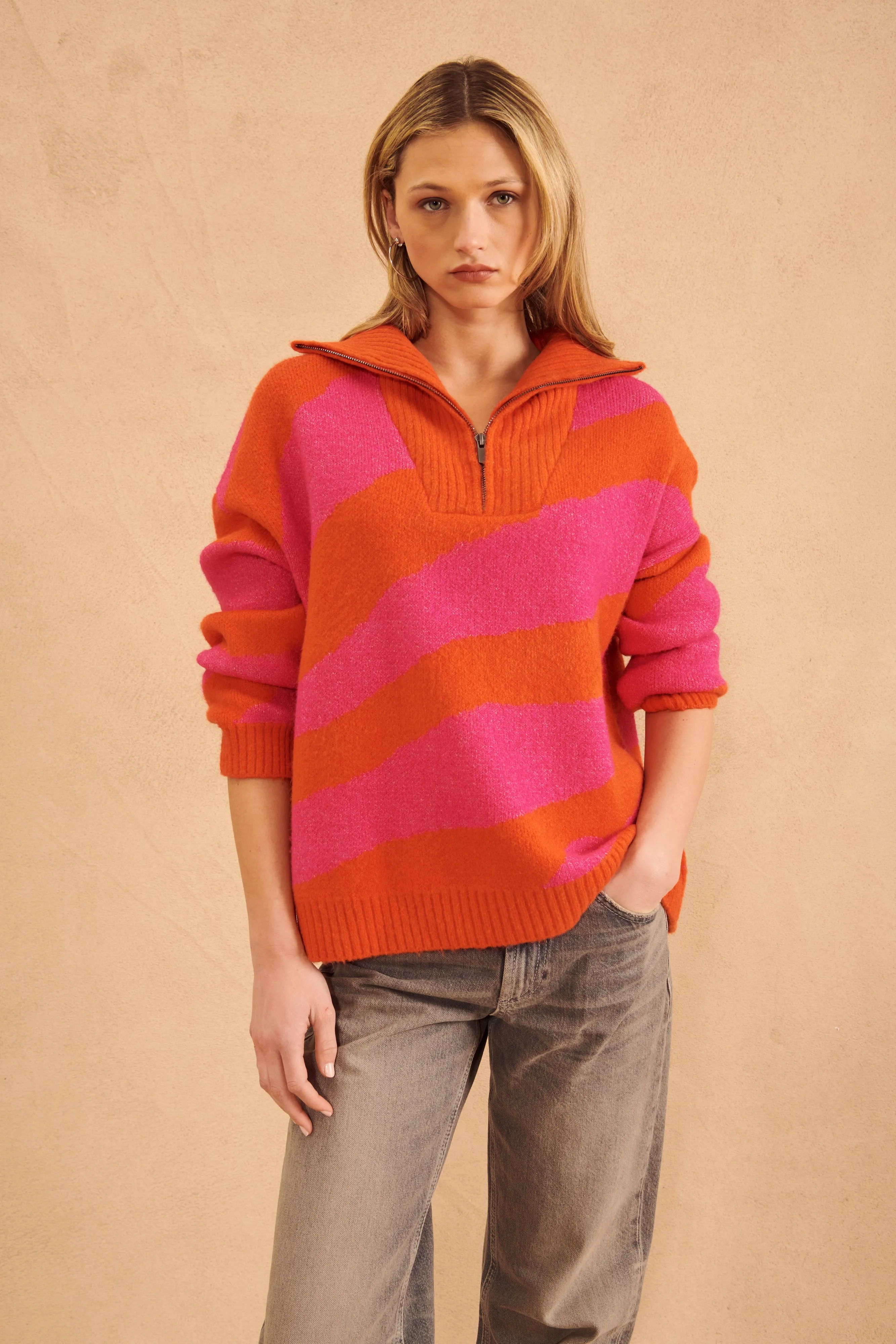 STORM WIDE STRIPE 1/4 ZIP SWEATER