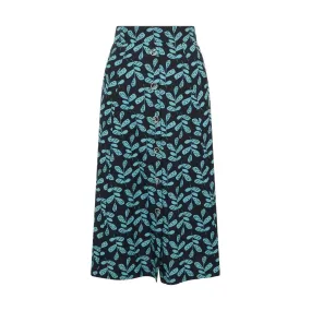 TIGI 22/24 Indigo Eco Leaf Print Button Skirt