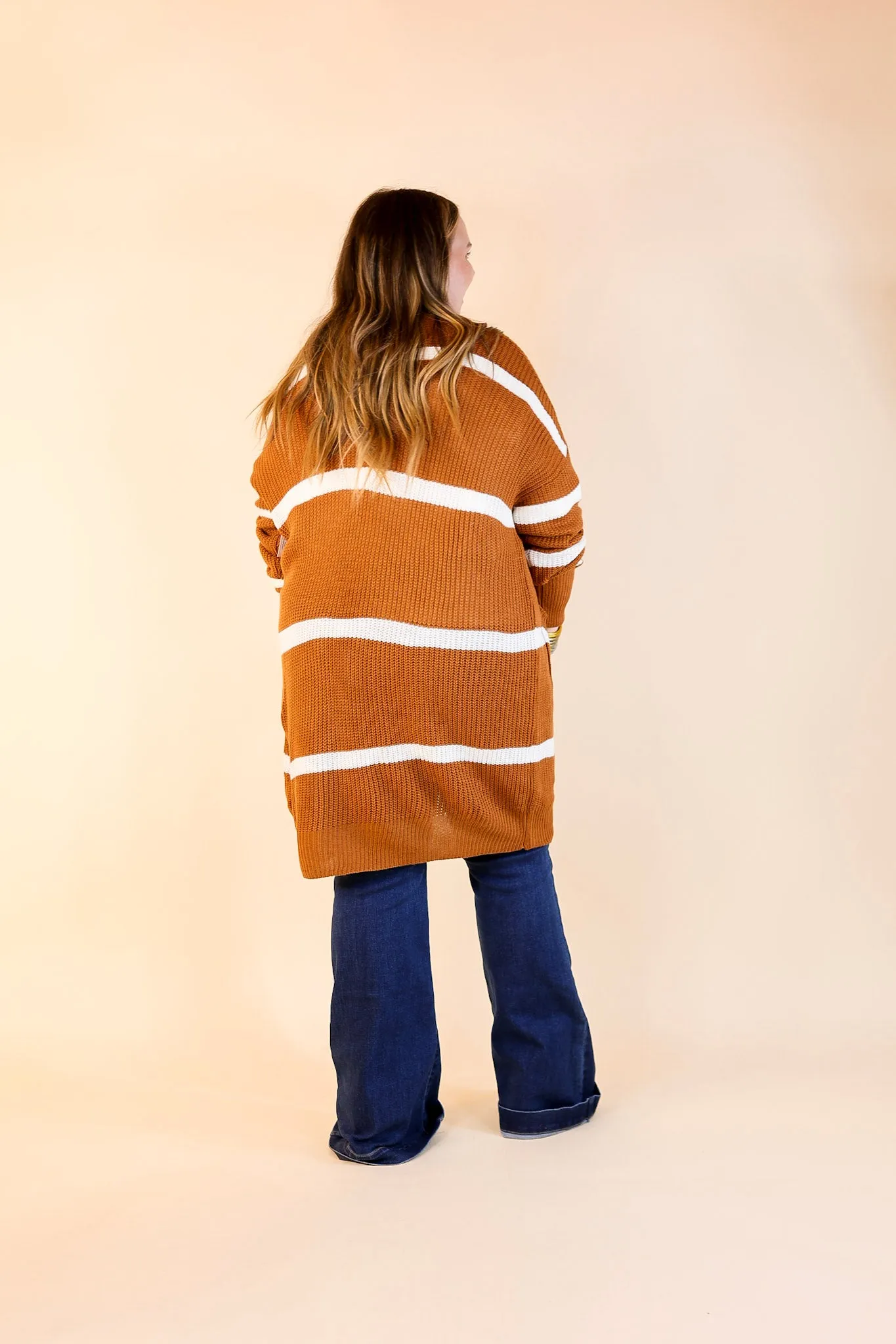 Time For Cozy Striped Long Sleeve Cardigan in Rust