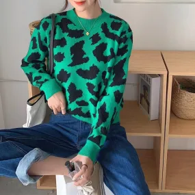 Toleet New 2023 Women Autumn Winter Sweaters Knitted Elegant Leopard Warm Fashionable Oversized Vintage Lady Tops